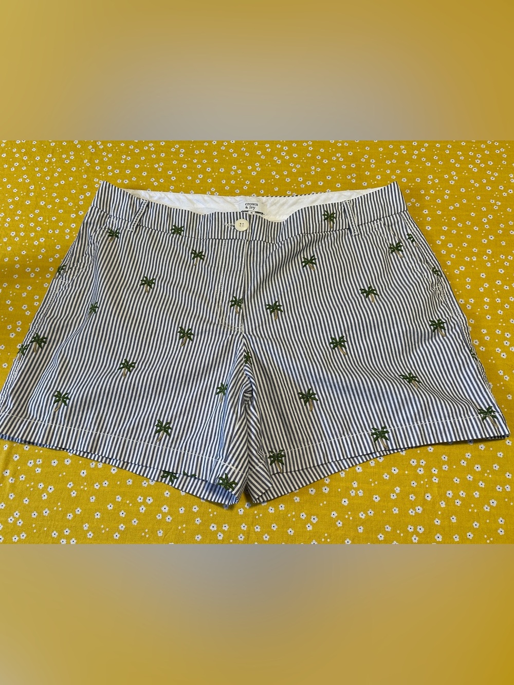 Crown & Ivy-Striped Navy & White Palm-Embroidered Women’s Shorts🌴